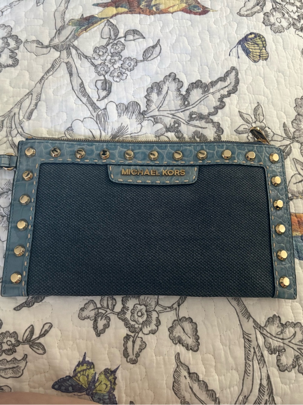 MICHAEL Michael Kors Textured Light Blue Leather Wristlet